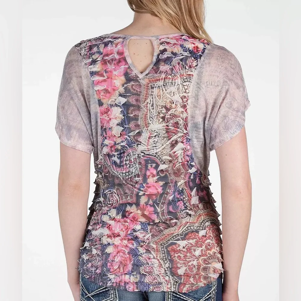 Buckle Daytrip Floral Sequin Top Vintage Rose Graphic Tee Medium M - Picture 5 of 11